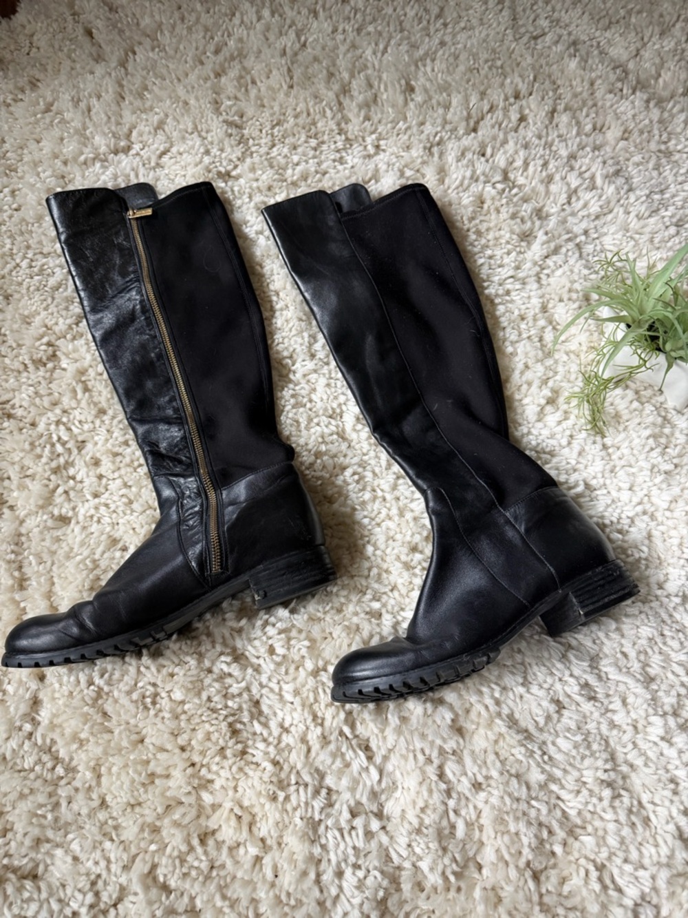 Michael Kors Black Leather cute design Over-the-Knee Riding Boots with Lug Sole - Picture 3 of 13